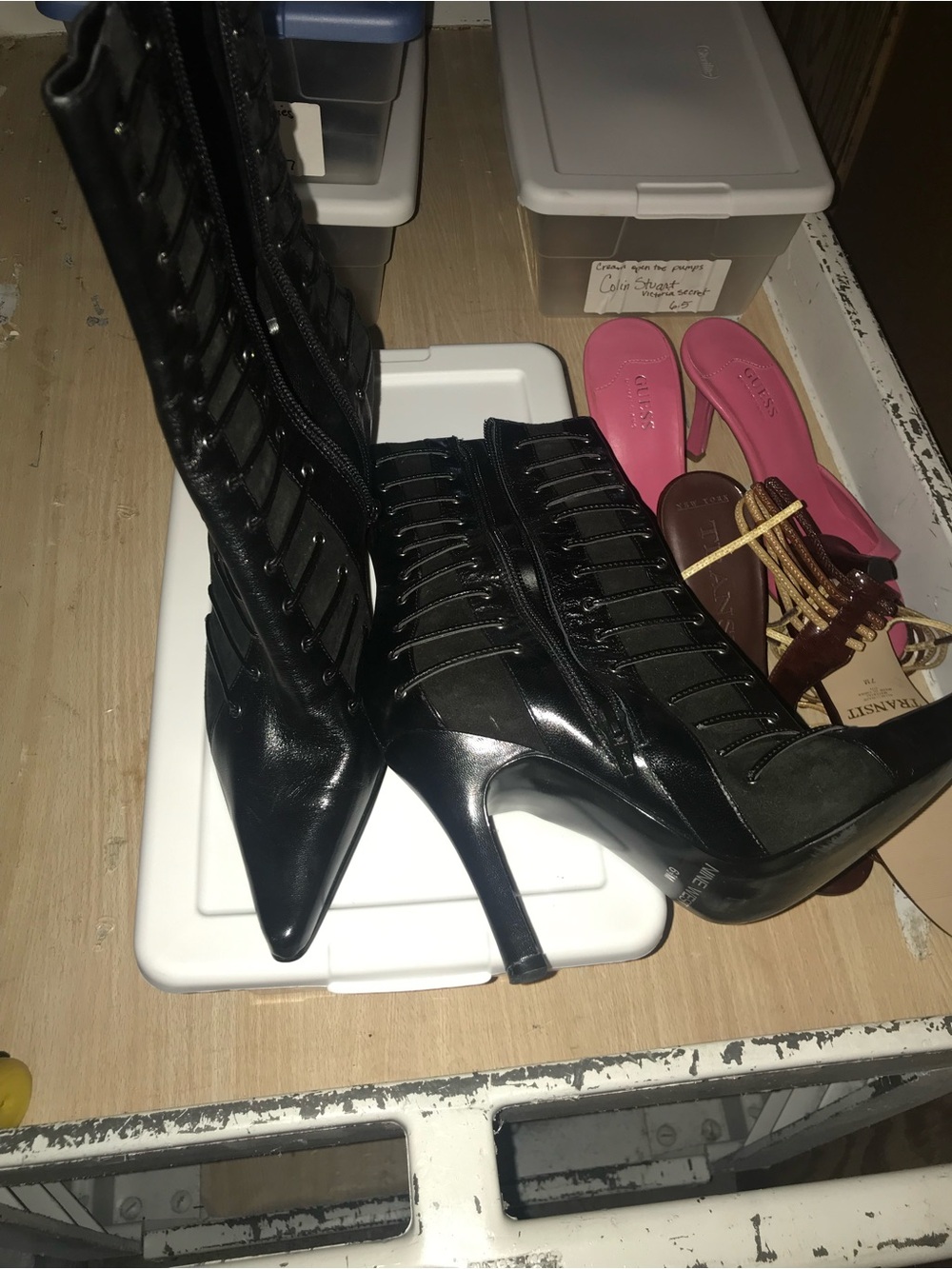Nine West Black Pointed-Toe Strappy High-Heel Boots